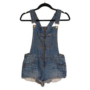 BULLHEAD Zipper Front Sleeveless Cuff Hem Denim Jean Blue Overalls Small